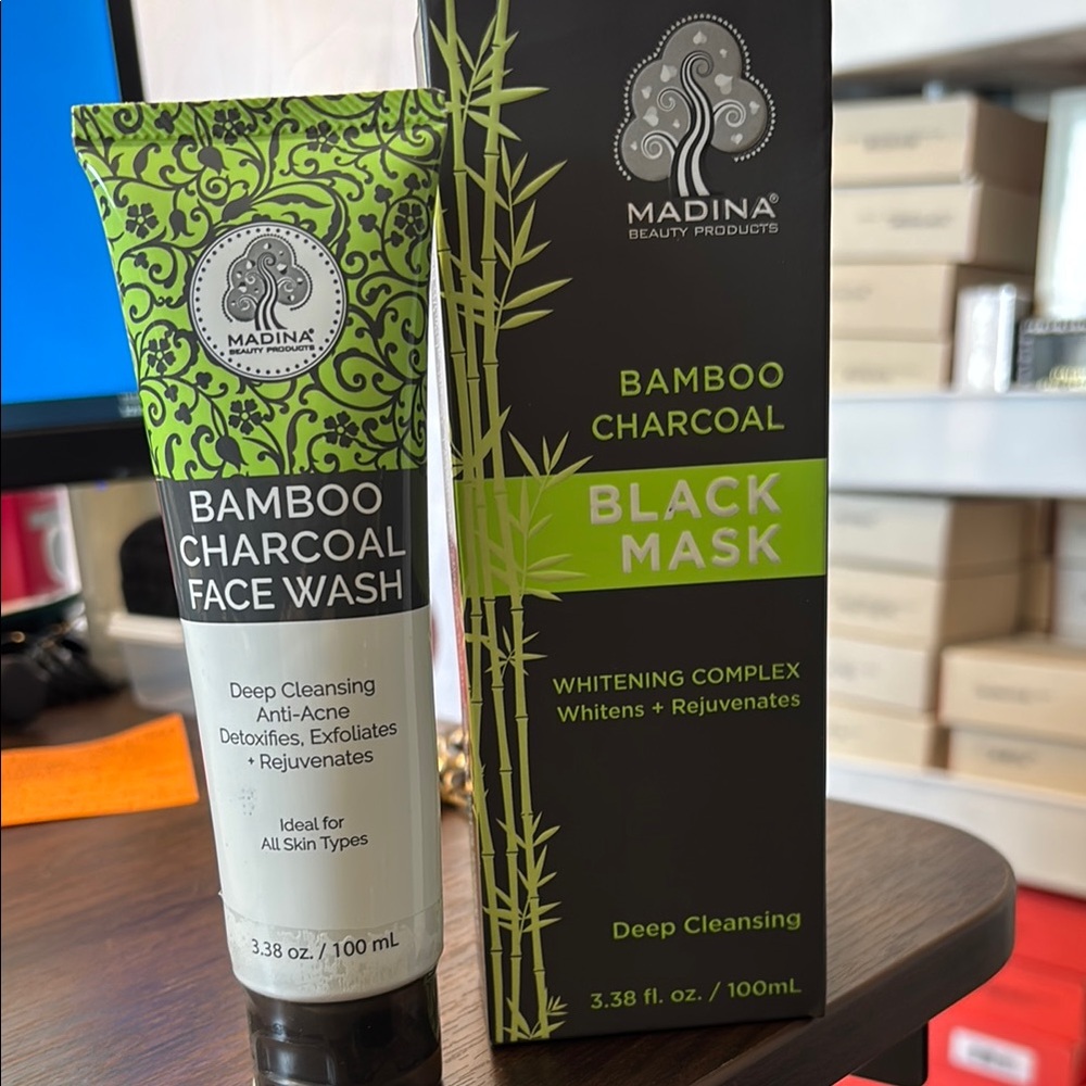 Madina Bamboo Charcoal Black Mask and Face Wash, 3.38 oz, read notes